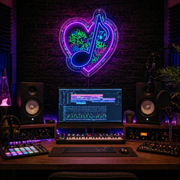 Music Studio Neon Sign Recording - Heart Note LED