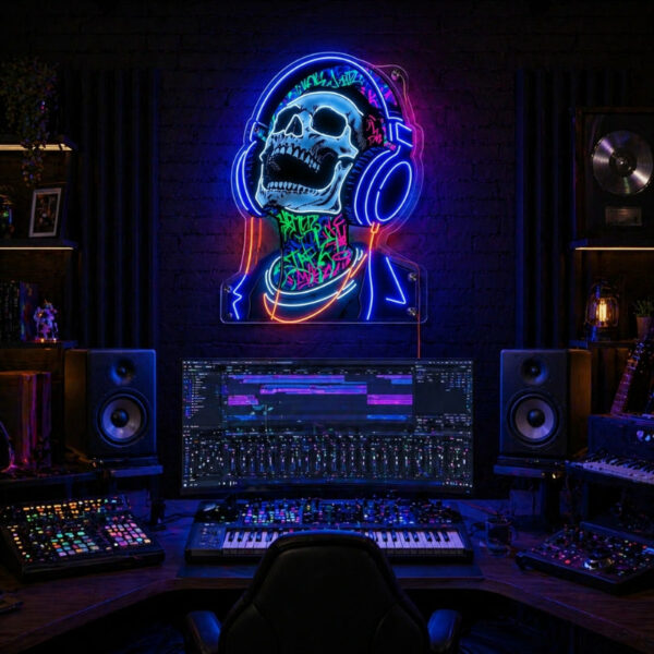 Music Studio Neon Sign Recording - Skull LED Art