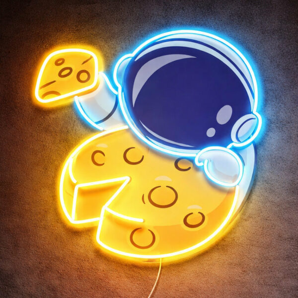 Neon Signs For Kitchen - LED Astronaut Cheese Wall Decor