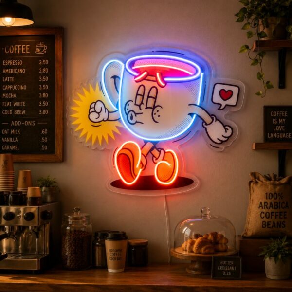 Neon Sign For Coffee Shop - Cute Cartoon LED Decor