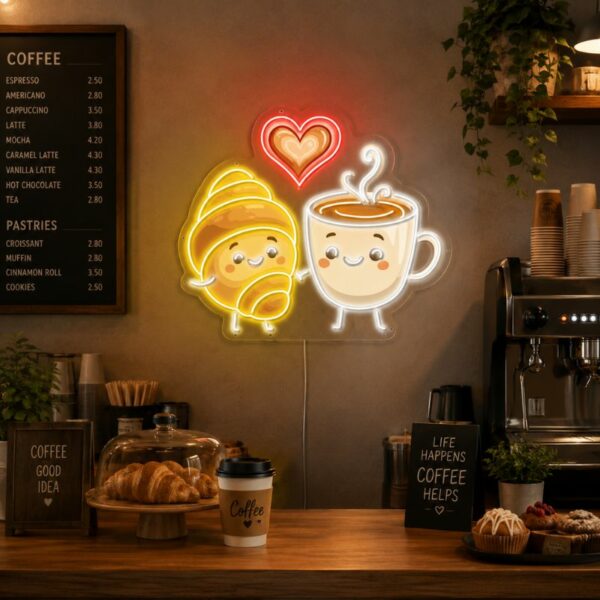 Neon Sign For Coffee Shop - Cute Coffee & Croissant