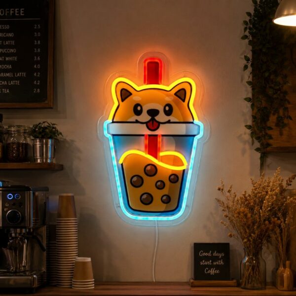 Neon Sign For Coffee Shop - Cute Dog Boba LED Sign