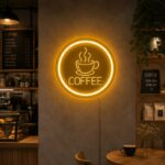 Neon Sign For Coffee Shop - Round Golden LED Sign