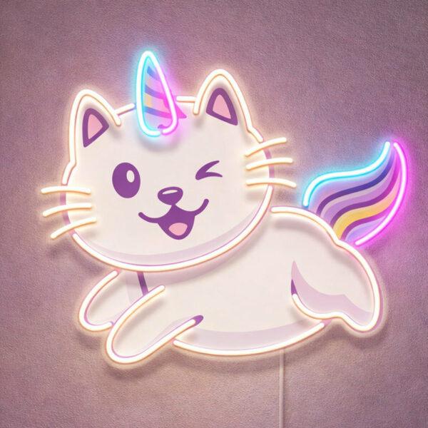 Nursery Neon Sign Night Light - Flying Unicorn Cat