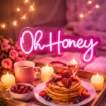 “Oh Honey” Pink Neon LED Sign – Romantic Script Quote Light for Bedrooms, Cafés, Weddings, Beauty Studios & Aesthetic Home Decor