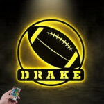 Personalized American Football, Metal Wall Signs With RGB Led Light