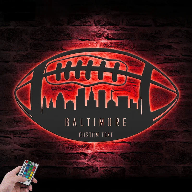 PersonalizedBaltimoreSkylineAmericanFootball_MetalWallSignsWithRGBLedLight.jpg