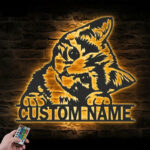 Personalized Cute Cat, Metal Wall Signs With RGB Led Light