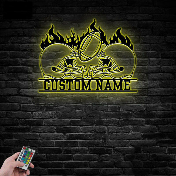 Personalized Football Metal Wall Signs With RGB Led Light