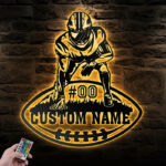 Personalized Football Player, Metal Wall Signs With RGB Led Light