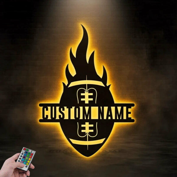 Personalized Football Player, Metal Wall Signs With RGB Led Light