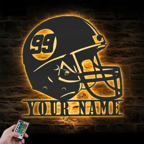Personalized Helmet American Football, Metal Wall Signs With RGB Led Light