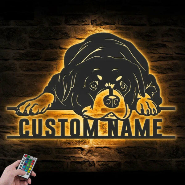 Personalized Lazy Rottweiler, Metal Wall Signs With RGB Led Light