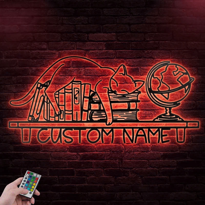 PersonalizedNameCatAndBookLover_MetalWallSignsWithRGBLedLight.jpg