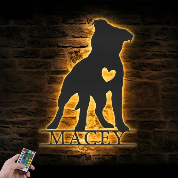 Personalized Pitbull, Metal Wall Signs With RGB Led Light