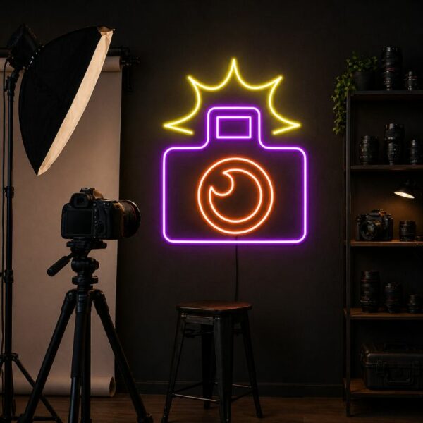 Custom Photography Studio Neon Sign | Flash Camera LED Wall Art for Photo Studio