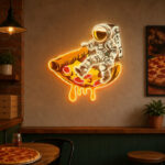 Pizza Neon Sign - Astronaut Riding Melting Pizza Art
