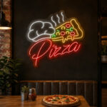 Pizza Neon Sign - Chef Hat Slice with Script Decor