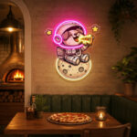 Pizza Neon Sign - Cute Astronaut Dog Pizza Wall Art
