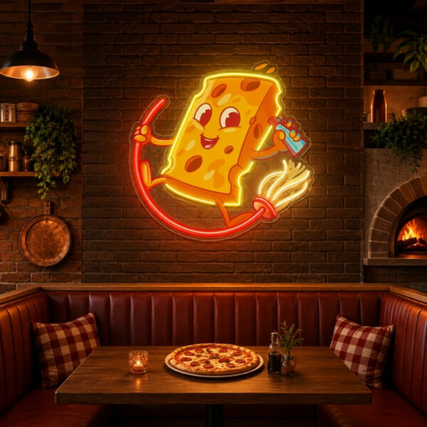 Pizza Neon Sign - Flying Pizza Character Wall Decor