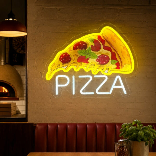 Pizza Neon Sign - Fresh Slice with Pizza Lettering
