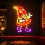 Pizza Neon Sign - Funny Cartoon Pizza Slice Wall Decor