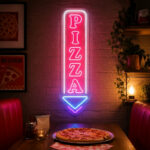Pizza Neon Sign - Vertical Down Arrow Pizza Wall Art