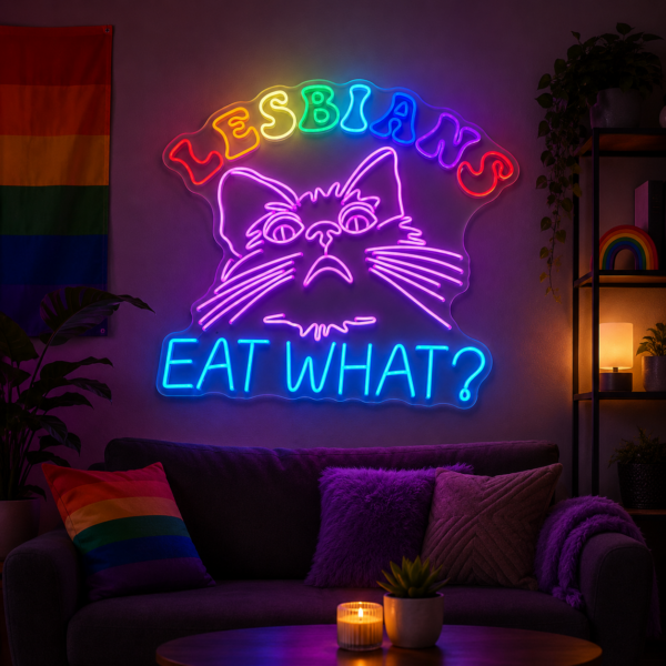 Pride & LGBT Neon Signs - Lesbians Eat What Cat Glow