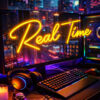 “Real Time” Neon LED Sign – Modern Script Light for Cafés, Bars, Studios, Creative Spaces & Photo Backdrops