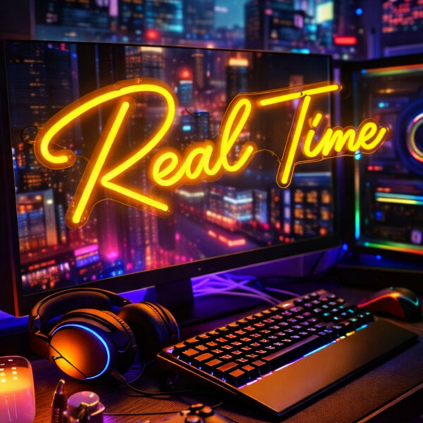 “Real Time” Neon LED Sign – Modern Script Light for Cafés, Bars, Studios, Creative Spaces & Photo Backdrops