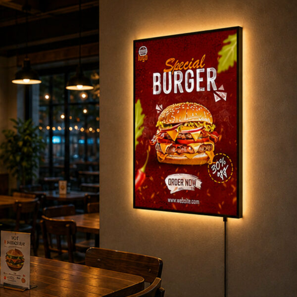 Restaurant Wall Lightbox Sign - Burger Promo Display