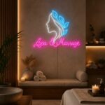 Custom Spa Neon Sign | Feminine Face & Leaf LED Wall Decor for Massage Room & Salon