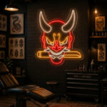 Tattoo Shop Neon Sign - Horned Oni Mask Wall Light