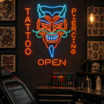 Tattoo Shop Neon Sign - Oni Piercing LED Wall Light