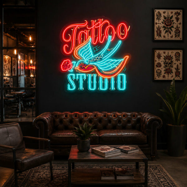 Tattoo Shop Neon Sign - Vintage Swallow Wall Light