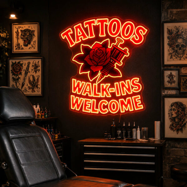 Tattoo Shop Neon Sign - Walk-Ins Welcome Wall Light