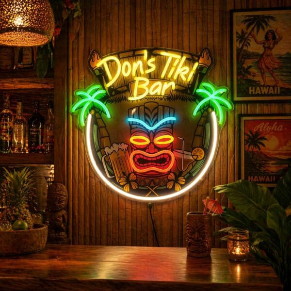 Tiki Bar Neon Sign - Tropical Island LED Wall Decor for Home Bar & Patio