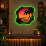 Tiki Bar Neon Sign Tropical - Green Sunset Wall Decor