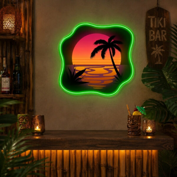 Tiki Bar Neon Sign Tropical - Green Sunset Wall Decor
