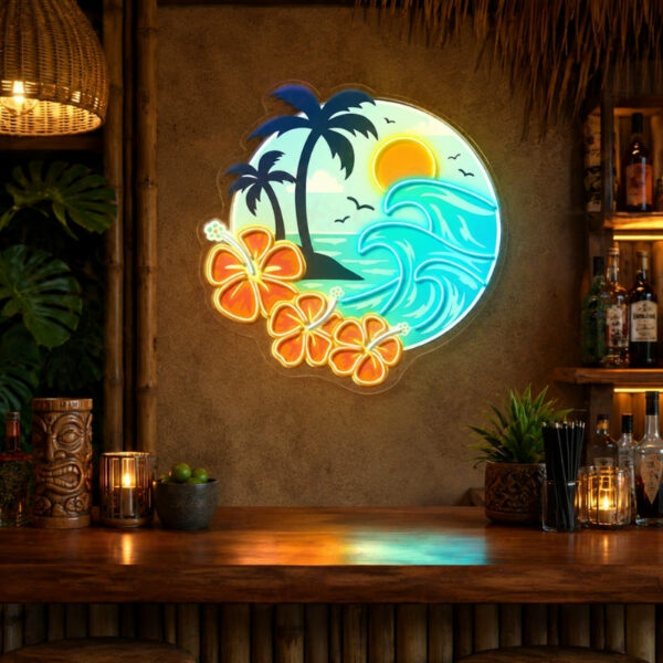 Tiki Bar Neon Sign Tropical - Hibiscus Beach Decor