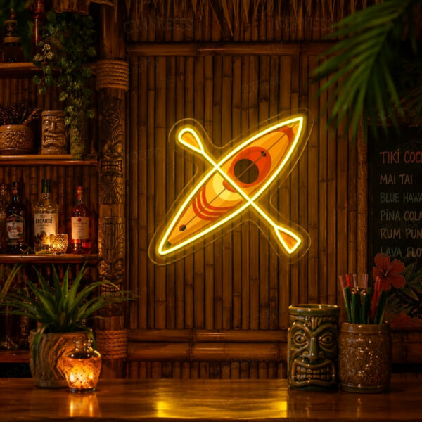 Tiki Bar Neon Sign Tropical - Kayak Paddle Wall Decor