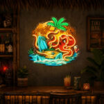Tiki Bar Neon Sign Tropical - Octopus Island Decor
