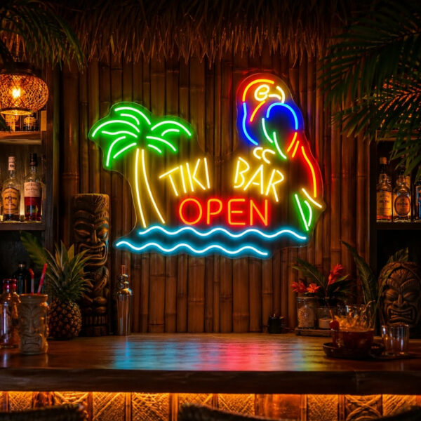 Tiki Bar Neon Sign Tropical - Parrot Open Bar Decor | Custom Your
