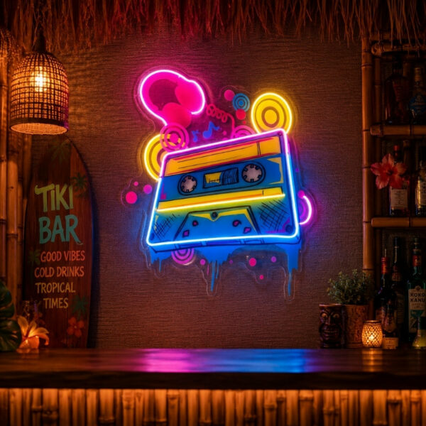 Tiki Bar Neon Sign Tropical - Retro Cassette Decor