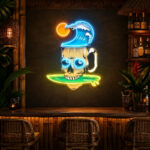Tiki Bar Neon Sign Tropical - Skull Surf Mug Decor