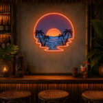 Tiki Bar Neon Sign Tropical - Sunset Ocean Wall Decor