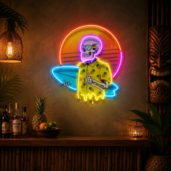 Tiki Bar Neon Sign Tropical - Surf Skull Wall Decor