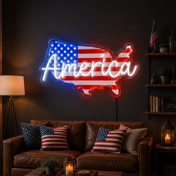 USA 250th Anniversary Neon Sign – America Map LED