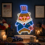 USA 250th Anniversary Neon Sign - Patriotic Bear Art