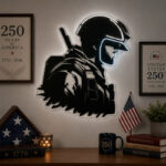 USA 250th Anniversary Neon Sign - Soldier Helmet Art